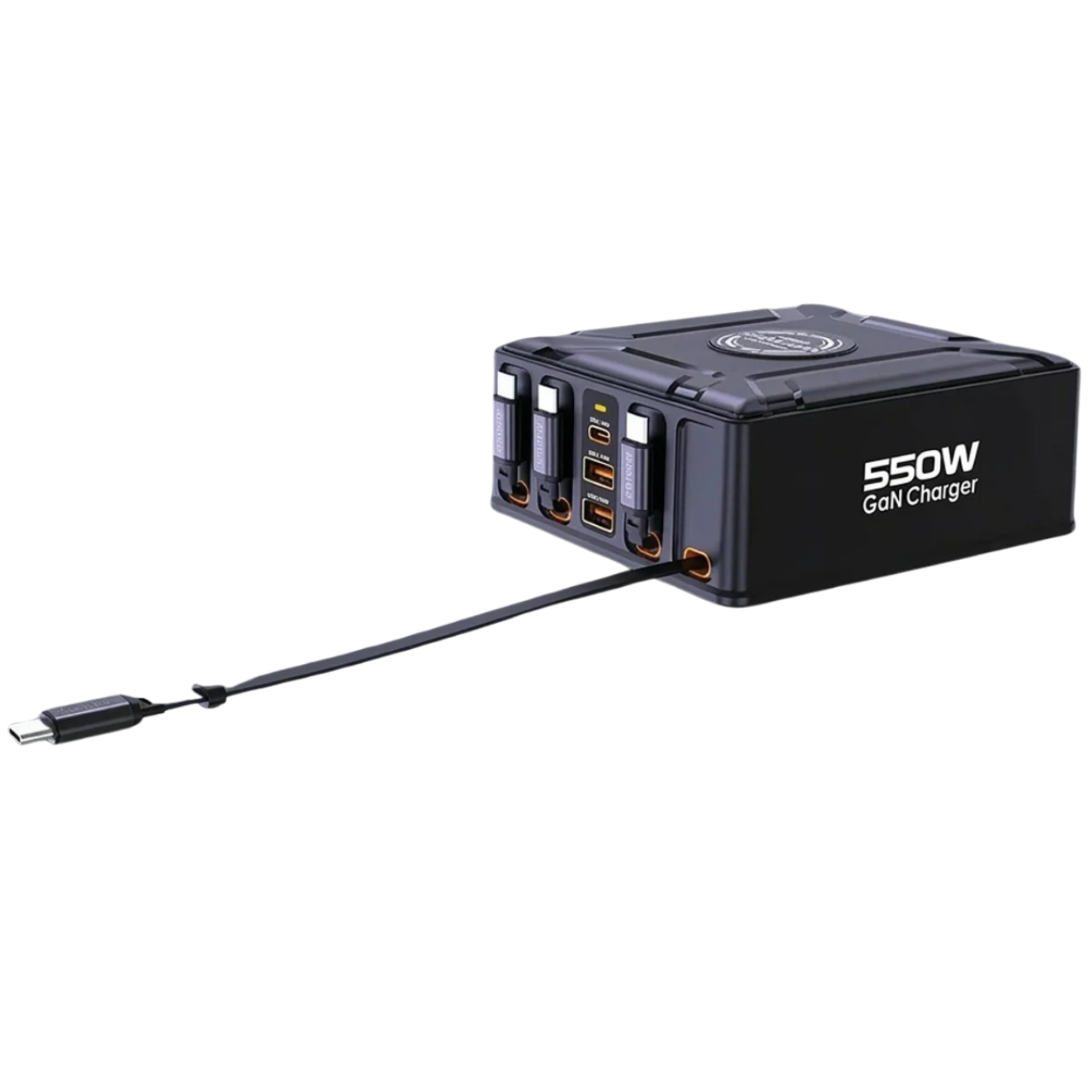 Station de Charge GaN 550W 7-en-1 avec Câbles USB-C Rétractables 100W