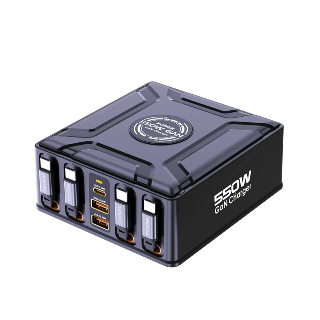 Station de Charge GaN 550W 7-en-1 avec Câbles USB-C Rétractables 100W