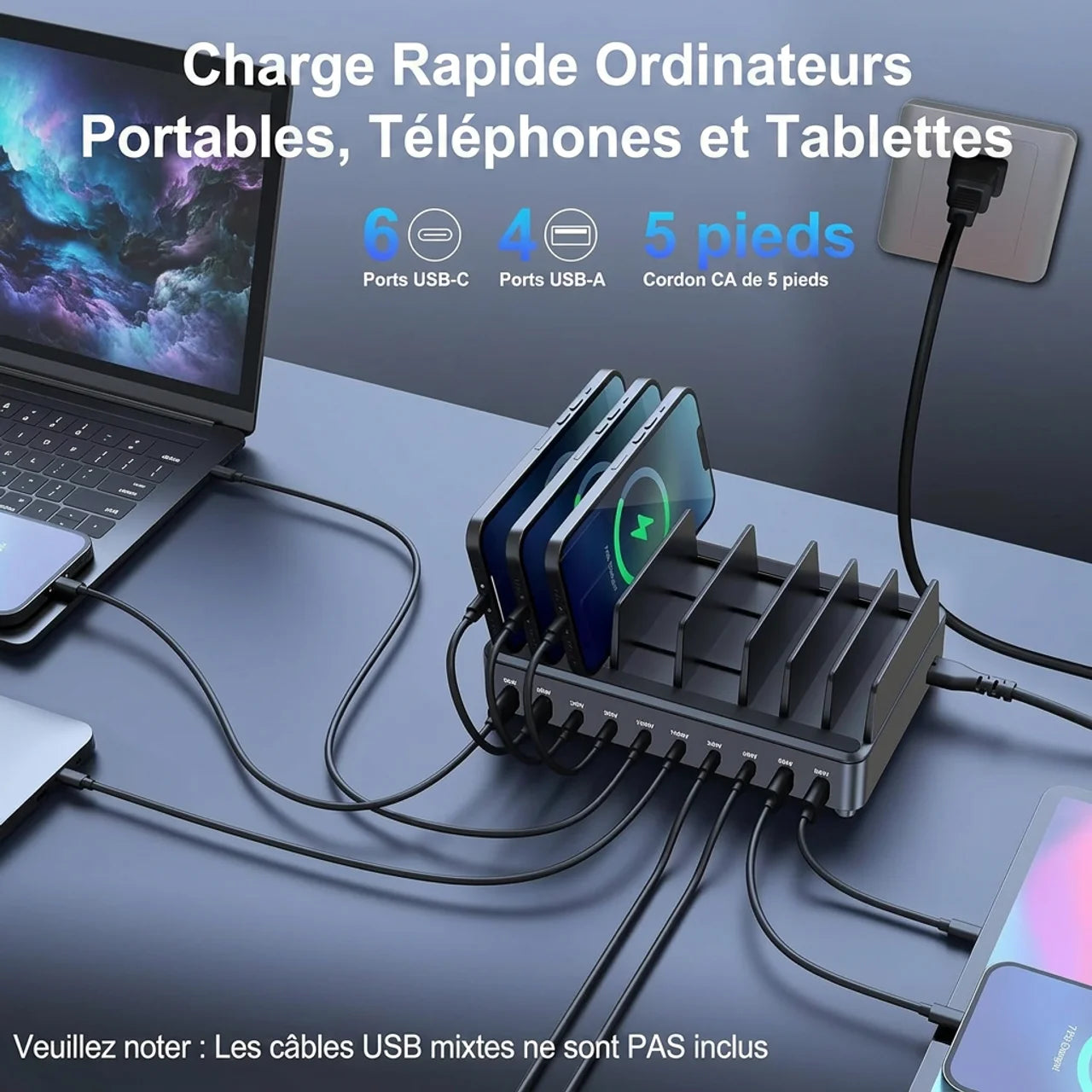 Station de Charge USB-C 500W 10 Ports Charge Rapide PD 100W