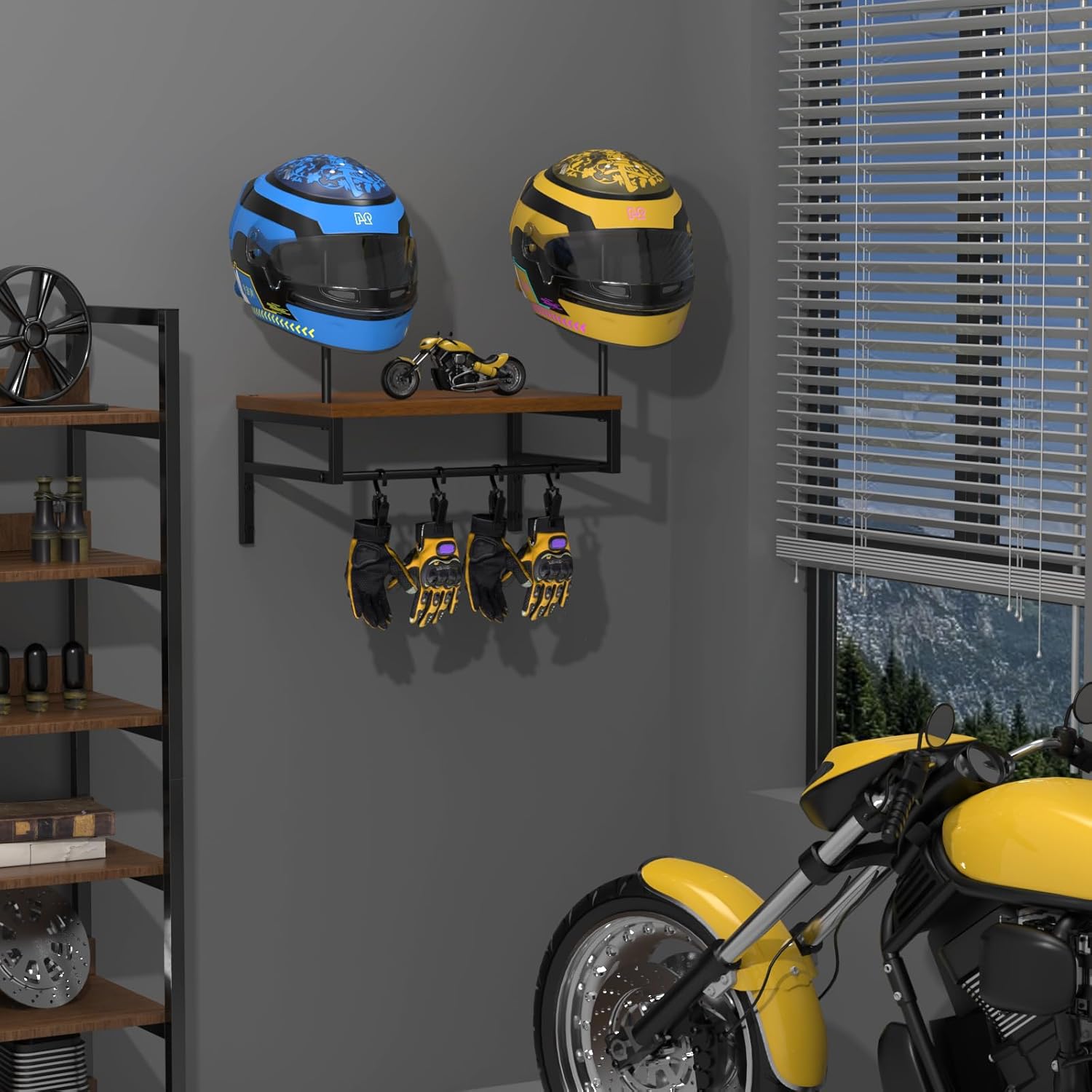 Support Casque Moto Bois Mural