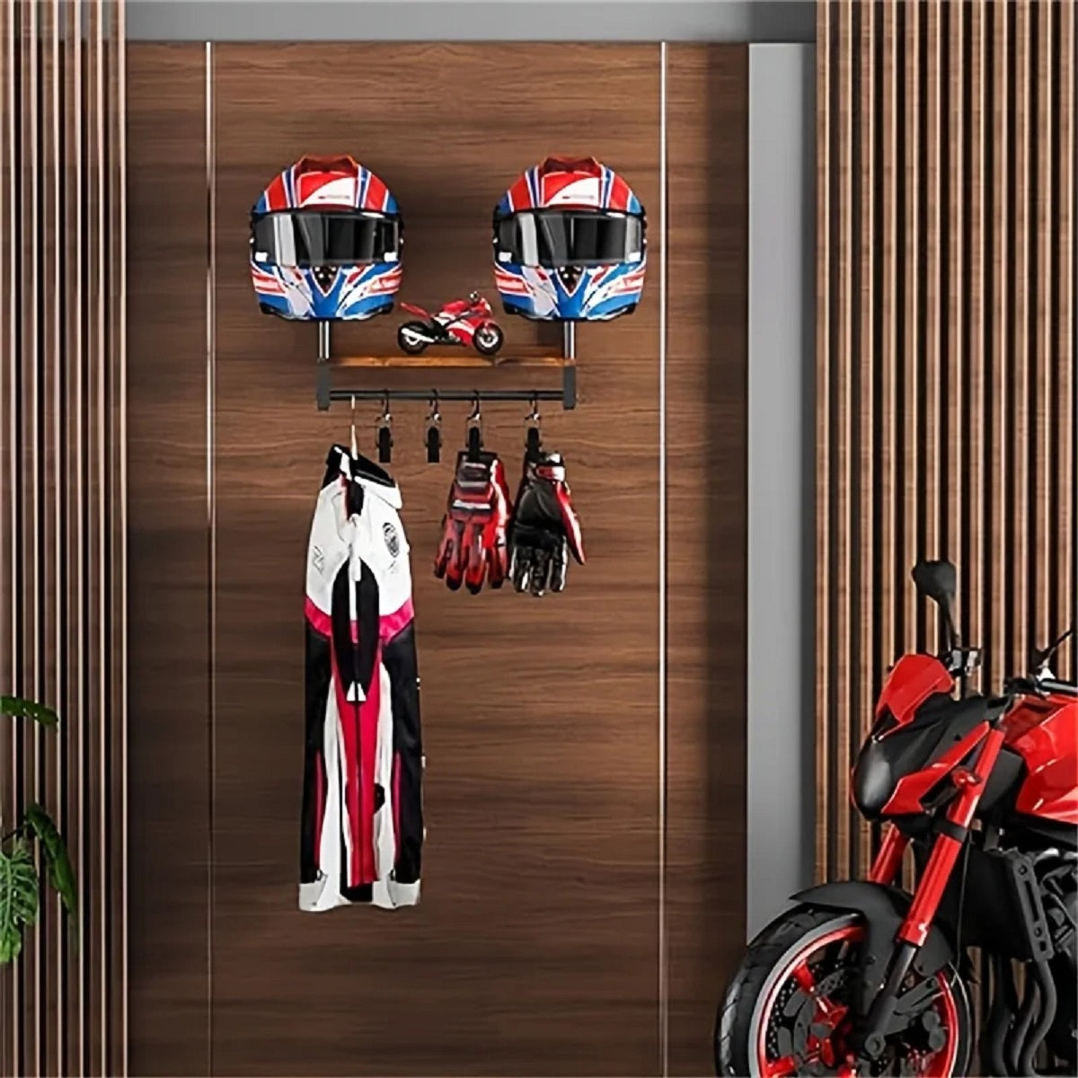 Support Casque Moto Bois Mural