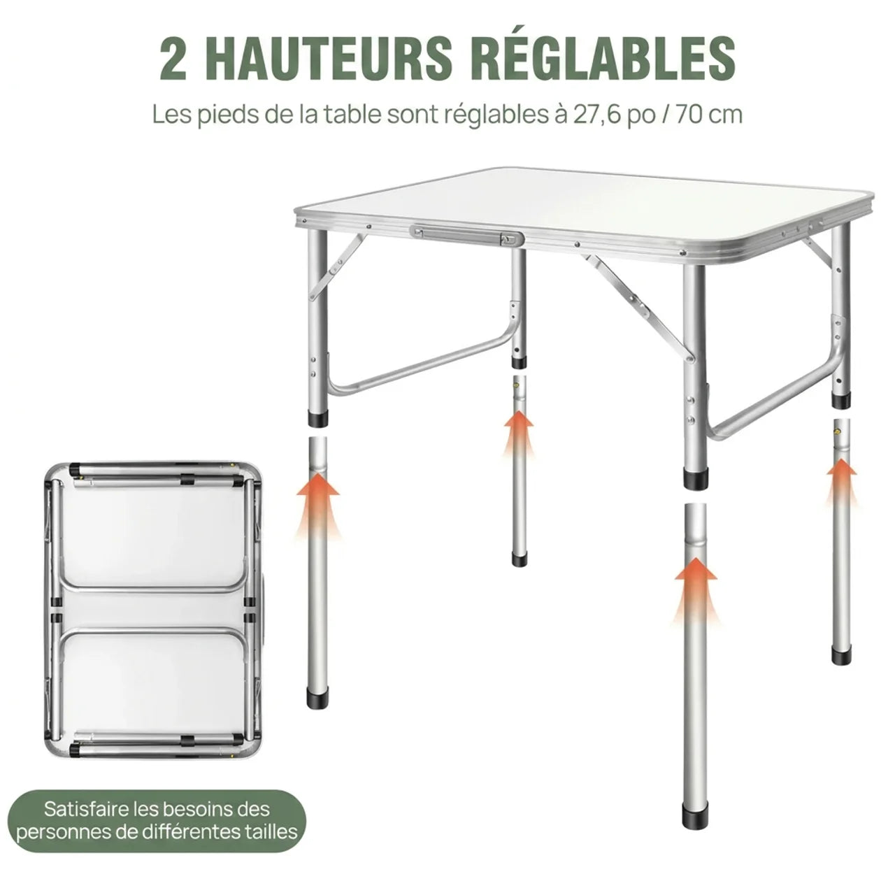 Table de Camping Pliante Mini en Aluminium Hauteur Réglable et Ultra Portable