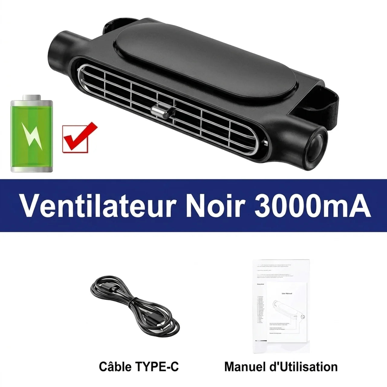 Ventilateur de Siège de Voiture Rechargeable Refroidisseur pour Appui-Tête