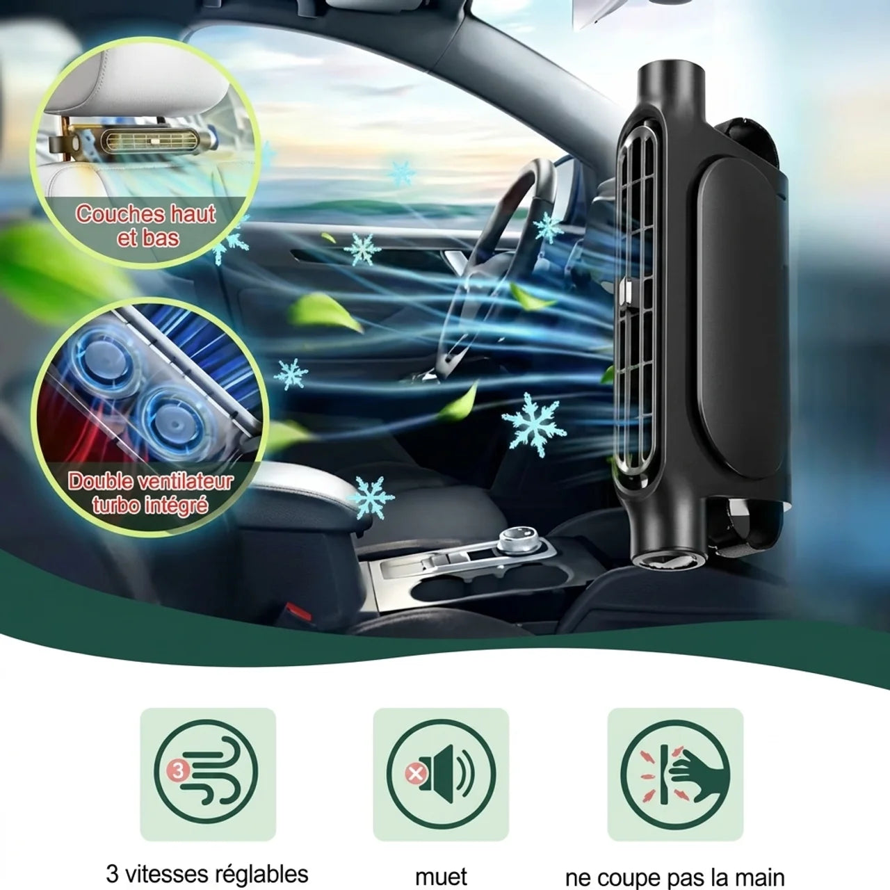 Ventilateur de Siège de Voiture Rechargeable Refroidisseur pour Appui-Tête