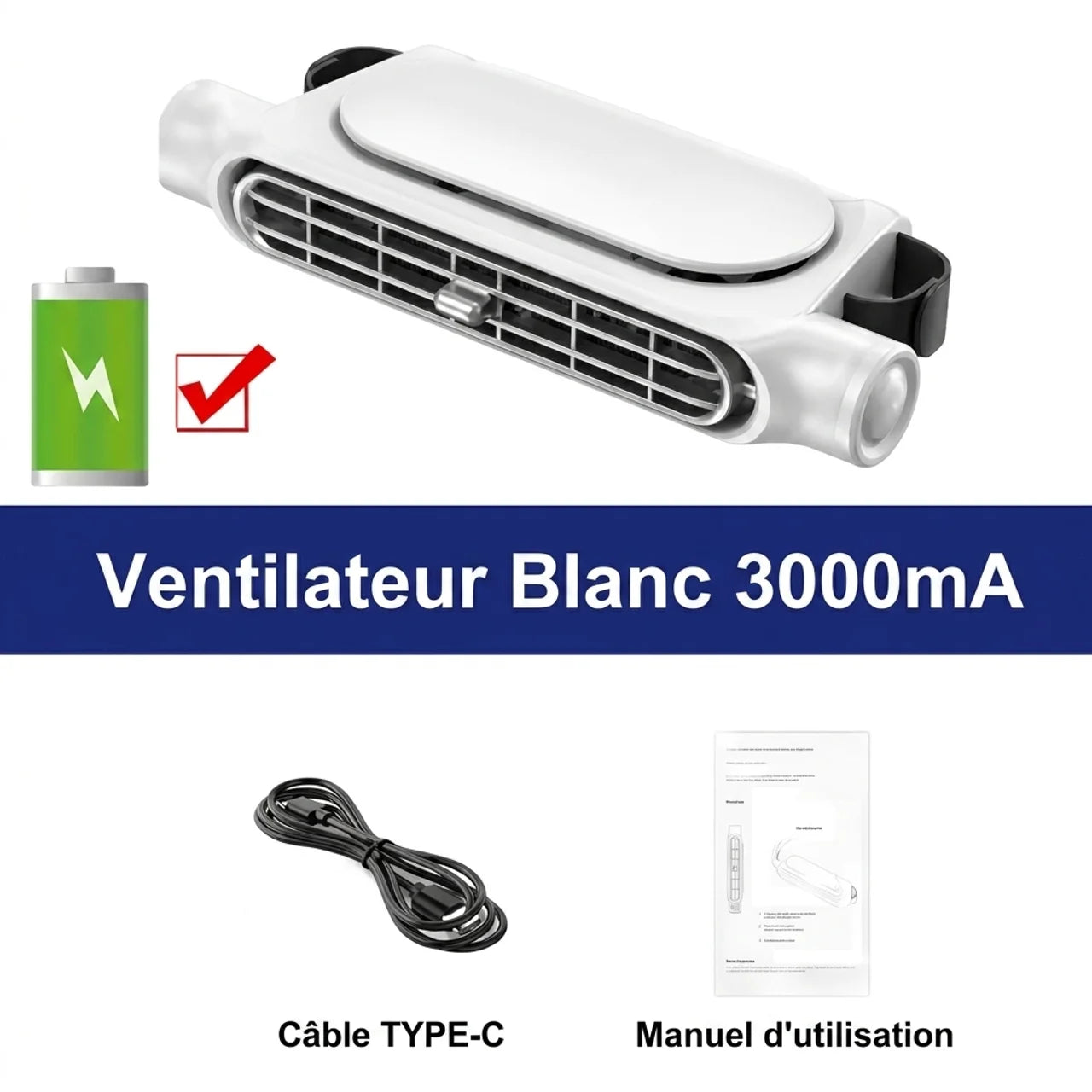 Ventilateur de Siège de Voiture Rechargeable Refroidisseur pour Appui-Tête