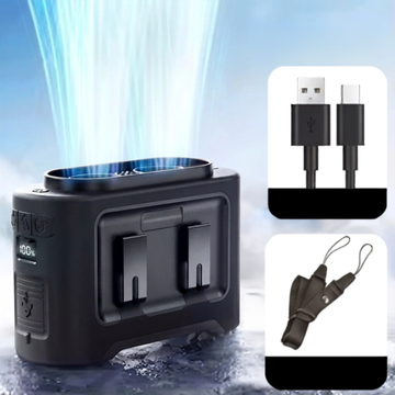 Mini Ventilateur de Cou Suspendu Double Turbo Lampe de Poche et Fonction Power Bank