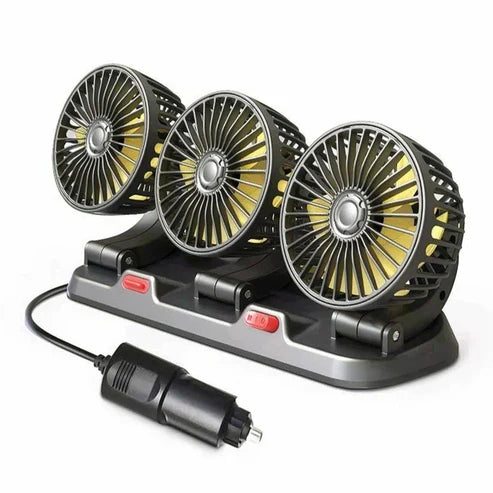 Ventilateur de Voiture Triple Tête 360° Réglable USB / 12V / 24V