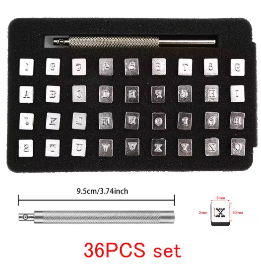 Kit de Tampons Alphabet & Chiffres pour Cuir 36 Pièces en Acier Inoxydable