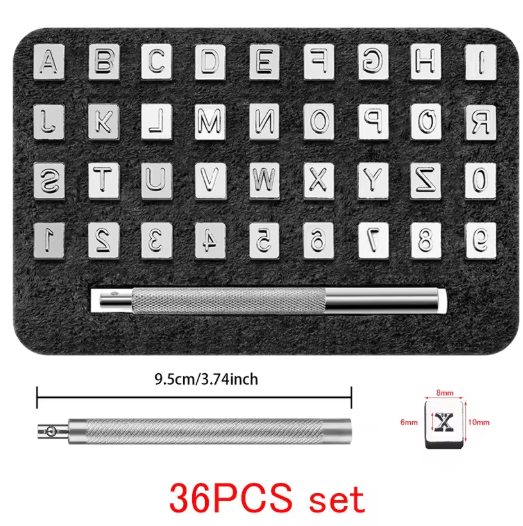 Kit de Tampons Alphabet & Chiffres pour Cuir 36 Pièces en Acier Inoxydable